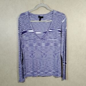 *02133 Escada Sport purple & white L/S v-neck knit blouse L